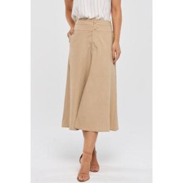 Imagem de Saia Midi PKS Com Fenda Linho Bege-Feminino