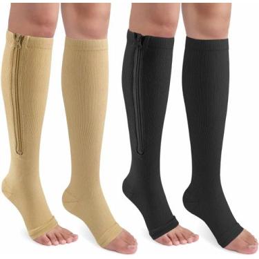 Imagem de Meias de compressão CASMON Zipper 15-20 mmHg, bico aberto, 2 pares