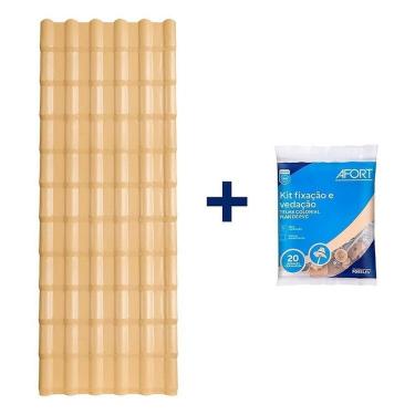 Imagem de Kit 5 Telhas Plan PVC 1,98 x 0,88 x 1,6 mm 06 Ondas com 4 Kit Fixação e Vedação Afort Bege