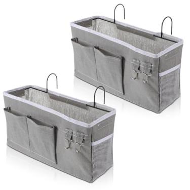 Imagem de Lemecima Organizador de armazenamento de cabeceira – 2 peças de suporte para pendurar com bolsos para quarto, loft, barraca, cortina, acessórios de prateleira de beliche (cinza)
