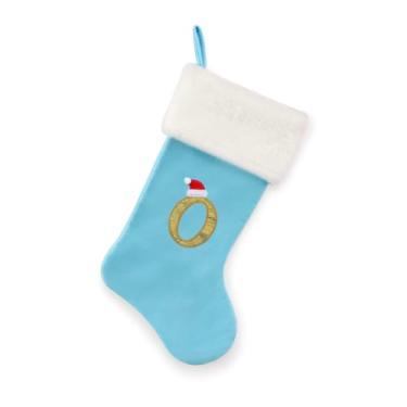 Imagem de AUAWMLK Meia de Natal bordada com letras de 50 cm grossa e luxuosa veludo azul claro com punho de pelúcia super macio, decoração de festival personalizada para festa de Natal e ano novo (letra O)