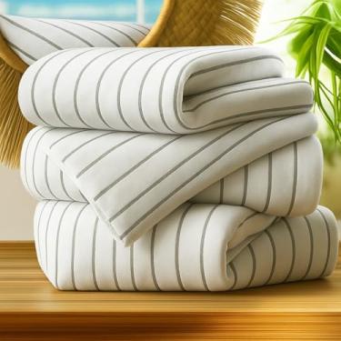 Imagem de Kit 3 Toalhas de Praia e Piscina Gigantes Altenburg Luxo 160x80 cm – Alta Gramatura Branca com Listras Finas Coloridas (CINZA)