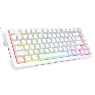 Imagem de E-YOOSO wried 75% Mechanical Keyboard with RGB Backlit Shine-Through Hot Swappable Keycaps and Knob Gaming Keyboard (White Contour Line)