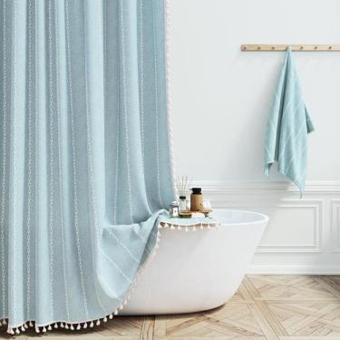 Imagem de Cortina de chuveiro BTTN Boho Farmhouse Linen rústica 180x180cm azul