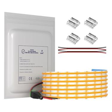 Imagem de Fita de luz LED DC 24V COB, 10 m (10 m) 3120 LEDs CRI 90+ Luzes de fita de LED flexíveis com brilho uniforme 3000K para decoração interna DIY quarto cozinha casa (sem fonte de alimentação)