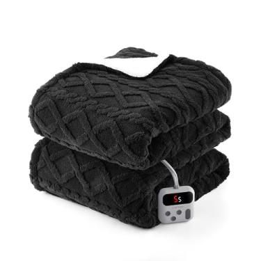 Imagem de CAROMIO Cobertor elétrico tamanho solteiro - cobertor aquecido de sherpa grossa tufada solteiro com 10 níveis de aquecimento e 10 configurações de tempo, certificado ETL lavável na máquina cobertor de