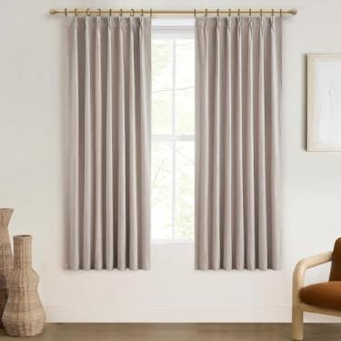 Imagem de Cortinas texturizadas grossas de serapilheira pequena para janela baía de 121 cm de comprimento, cortina plissada Boho Farmhouse Pinch Blackout com bloqueio de calor, cortinas de linho com bloqueio de