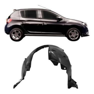 Imagem de Parabarro dianteiro compatível com Sandero 2014 a 2022 e Logan 2014 a 2022 lado direito, peça automotiva de proteção contra barro, pedras e detritos, garantindo segurança da suspensão e motor