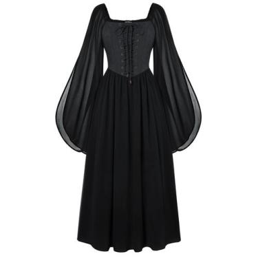 Imagem de Vestido Scarlet Darkness Medieval Renaissance, manga de sino, preto