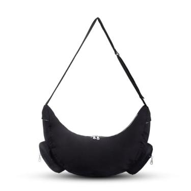 Imagem de XEYOU Bolsa tiracolo de nylon para mulheres e homens, casual, leve, com alça ajustável e macia, Preto, Bolsa transversal pequena