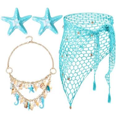 Imagem de Conjunto de fantasias de sereia Cotwinter, saia de crochê, colar, clip