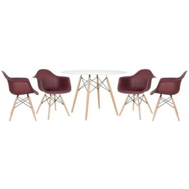 Imagem de Kit - Mesa Eames 120 cm branco + 4 cadeiras Eames Daw Marrom