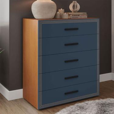 Imagem de Cômoda Valência 5 Gavetas Freijó/Azul - Politorno