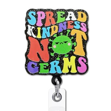 Imagem de YAZMEEN Presentes de carretel de crachá inspiradores - espalhe bondade e não germes - porta-crachá retrátil com clipe jacaré - Suporte de cartão de identificação acrílico com glitter preto - presentes