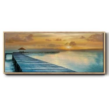 Imagem de Renditions Gallery Quadro flutuante pinturas naturais vista longa do cais durante o pôr do sol tapeçarias de parede abstratas para quarto lounge lobby - moldura natural 20 x 50 cm LT614
