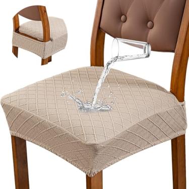 Imagem de Genina Capas de assento impermeáveis para cadeiras de sala de jantar, capa protetora de cadeira de jantar, sem capas traseiras (cáqui, 6 peças)