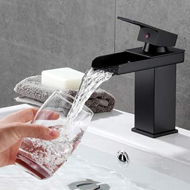 Imagem de Torneiras, acima da torneira da bacia do balcão do banheiro cachoeira torneira de calor frio toda torneira de cerâmica bronze torneira misturadora com mão produtos de qualidade/preto