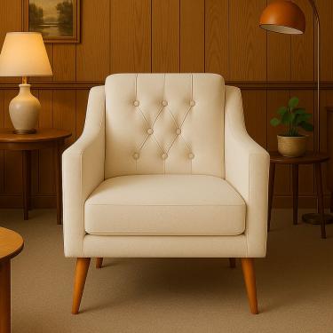 Imagem de Poltrona Capitonê Sala Estar Marisa Classica Bege Claro