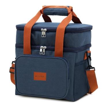 Imagem de Bolsa Térmica 3 Compartimentos Isolados Cation + PEVA Marmiteira Portátil para Almoço Trabalho Viagem e Piquenique Conserva Alimentos Quentes e Frios 25x19x6cm (Azul)