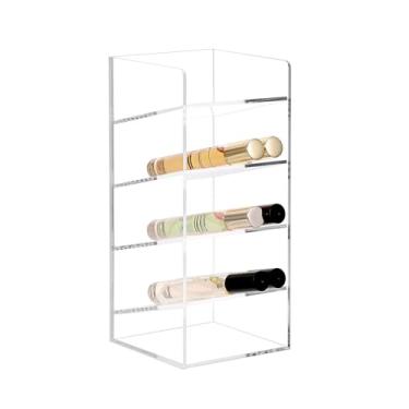Imagem de ELLDOO Organizador de perfume Rollerball, 5 compartimentos de acrílico transparente para armazenamento de perfume, suporte vintage de perfume de beleza, estojo para exibição de batom e brilho labial