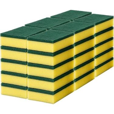 Imagem de Kit Esponjas de Louça Dupla Face Verde e Amarela – Fibra Abrasiva + Espuma Macia, Uso Diário na Cozinha, para Antiaderentes, Limpeza de Pratos, Panelas e Copos, Higiene Fácil, 10x7x2cm (30, Amarelo)