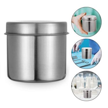 Imagem de Pote Aço Inox 9Cm Porta Gaze Algodão Dentista Podologia