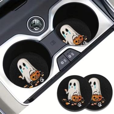 Imagem de Porta-copos de carro de Halloween para porta-copos, porta-copos de carro fantasma de abóbora diabo pacote com 2 porta-copos com suporte antiderrapante, acessórios de interior automotivo