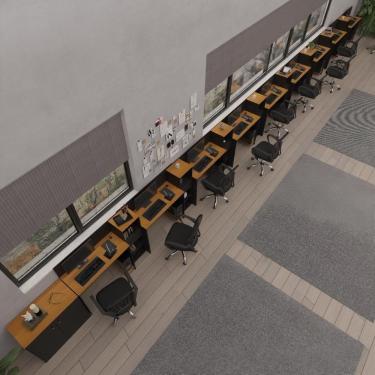 Imagem de Conjunto De Escritório Tech 8 Livreiro 1 Buffet E 9 Mesas 90 - Preto E Cedro Preto E Cedro