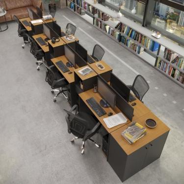 Imagem de Estação De Trabalho 8 Lugares Tech Office 8 Mesas 6 Armários - Preto E Cedro Preto E Cedro