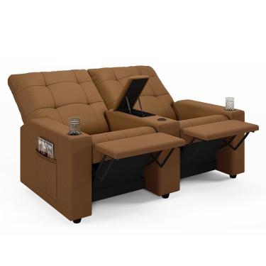 Imagem de Poltrona Do Papai Reclinável Cinema 2 Lugares Manual Baú Usb Haifa F05 Facto Caramelo - Lyam Decor