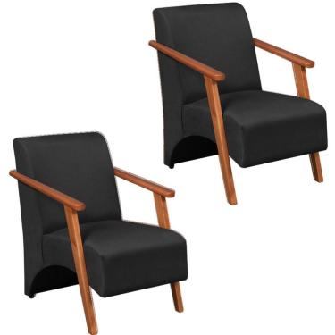 Imagem de Kit 2 Poltrona Venus 1 Lugar Braço Madeira Maciça Tecido Suede Preto
