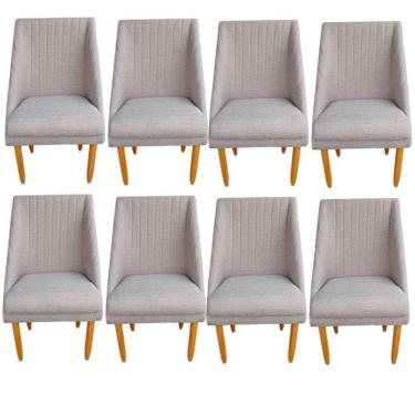 Imagem de Kit 08 Cadeiras Para Sala De Jantar Ana Pés Palito Linho Bege D'classe Decor