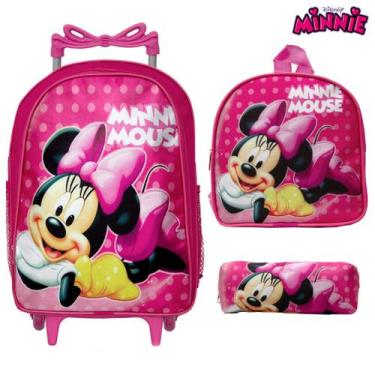 Imagem de Mochila Feminina Rodinhas Minnie Lancheira Estojo Toys 2U
