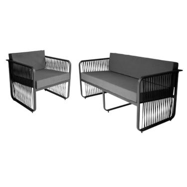 Imagem de Conjunto Poltrona E Namoradeira Corda Náutica Santiago Preto-cinza