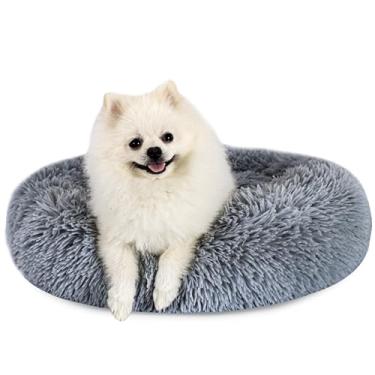 Imagem de SM4BED Cama calmante para cães pequenos e médios, cama redonda antiansiedade de pelo sintético de pelúcia macia, antiderrapante, lavável, para animais de estimação de até 13,6 kg