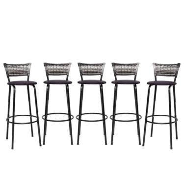 Imagem de Banquetas Junco Degradê Cyber Estrutura Preta Ideal para Bancada Balcão e Cozinha Kit 05 Unidades - Itagold (Marrom Escuro)