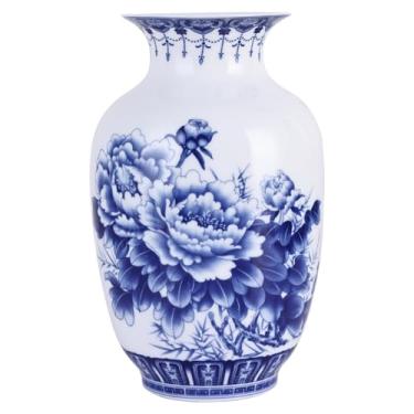 Imagem de Vasos de corpo fino de porcelana azul e branca feitos à mão - design de boca larga de melão de parede fina chinesa tradicional chinesa, perfeito para decoração de casa, mesa e prateleiras de exibição