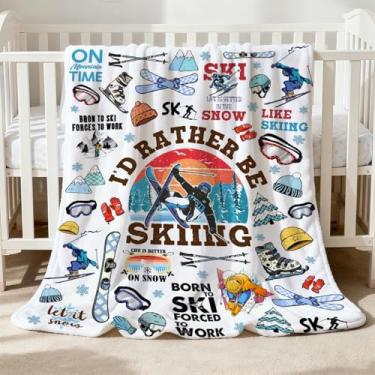 Imagem de Cobertor de esqui, presentes de esqui para meninos e meninas, cobertor esportivo de flanela macia, material de esqui, decoração de tema tropical, 101,6 cm x 127 cm para crianças
