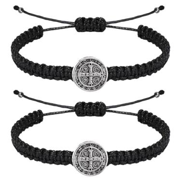 Imagem de Weyuley 2 pulseiras católicas, presentes de medalha de São Bento, pulseiras católicas ajustáveis, presentes religiosos para homens, mulheres, aniversário, feriado, Adjustable, Nylon, Sem Pedra