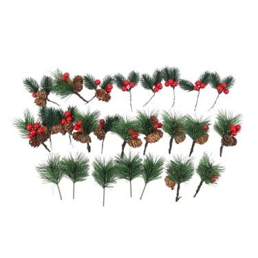 Imagem de Pinheiros artificiais escolhem frutas, pinhas, galhos, 25 peças, decorações de Natal realistas para guirlandas de árvores de férias, peças centrais de mesa, plástico vermelho verde