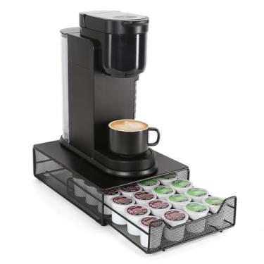 Imagem de SYSYLY Gaveta compacta de armazenamento de cápsulas de café para xícara K, oragnizador de cápsulas de café, capacidade para 24 cápsulas, organizador de bancada, 33 cm C x 23 cm L x 7 cm A, preto