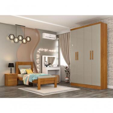 Imagem de Guarda Roupa Solteiro 4 Portas 2 Gavetas Amsterdam-cinamomo-off White Tcil Móveis