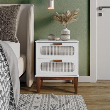 Imagem de Mesa De Cabeceira 2 Gavetas Santorini Branco 45 Cm Com Tela Indiana - Branco