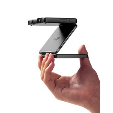 Imagem de Aurzen Zip - Mini projetor DLP ultraportátil com Bluetooth 5.4, espelho de ecrã, bateria de 5000 mAh, carregamento rápido tipo C, foco zero atraso e pedra angular, projetor de bolso de bico