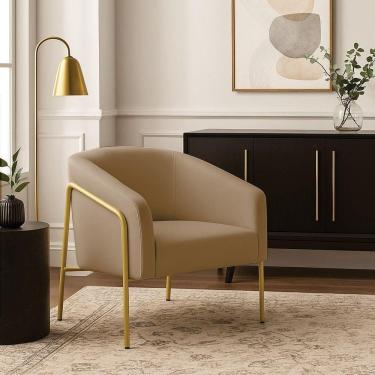 Imagem de Poltrona Sala Industrial Alta Dourado Stella Suede D03 - D`rossi Cor Marrom Rato