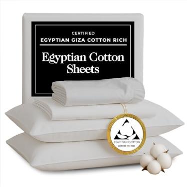 Imagem de TLC NY Lençóis de cetim de algodão egípcio California King - 400 fios genuínos luxuosos - Naturalmente crocante, respirável, amigo da pele e refrescantes - mais macios após cada lavagem - Certificado
