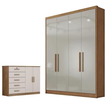 Imagem de Guarda Roupa Solteiro Sevilha Com Nicho E Cômoda Seul Cumaru 25 Fendi - Horizonte