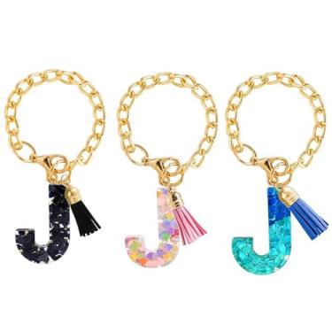 Imagem de IASINN 3 peças de acessórios de pingente de letra para copo Stanley, chaveiro inicial, pingente de alça de copo, pingentes de copo personalizados para mulheres e meninas, J, P