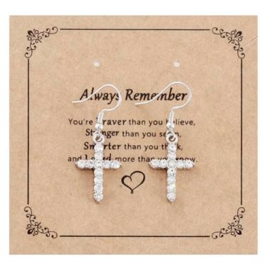 Imagem de Brincos cruzados femininos amigos filha comunhão confirmação delicada cruz brincos