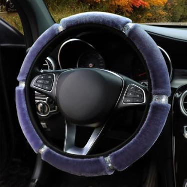 Imagem de Knonip Capa de volante respirável antiderrapante, capa de design de strass fofo de 38 cm, capa de alça de carro confortável e moderna para o inverno (cinza)